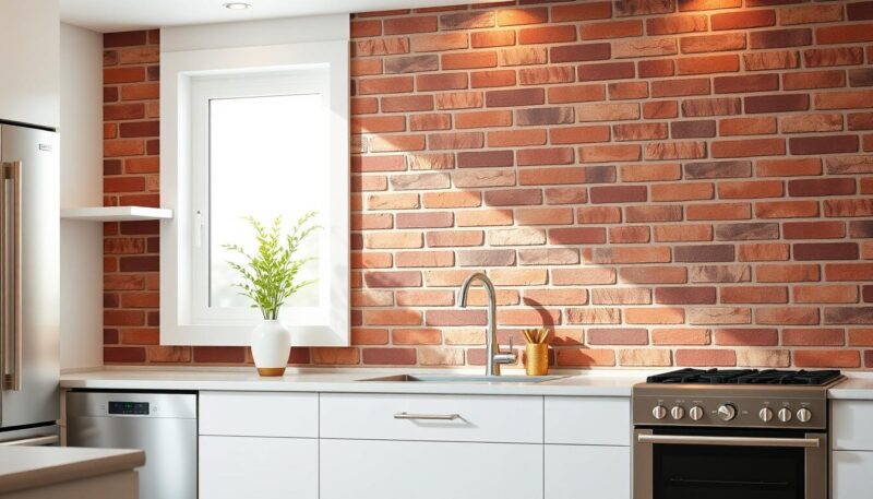 faux brick backsplash